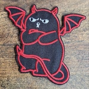 Grumpy Devil Cat Gothic Witchy Embroidered Iron on Patch